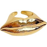 Gold-Tone Plated Punk Lip Ring for Women Hypoallergenic Open Band Kiss Rings Gothic Style Comfort Fit Middle Thumb Finger Size 7 Edgy Personalized Mouth Shape Statement Jewelry