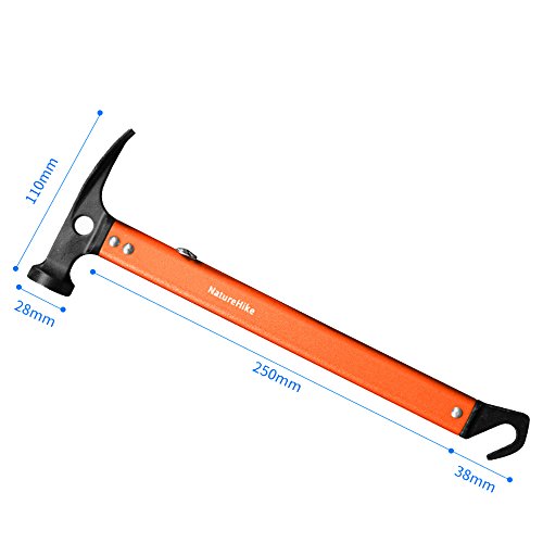Tentock Ultralight Outdoor Aluminium Alloy Multi-function Hammer High-carbon steel Anti-rust Tent Hammer for Camping Accessory(Orange)