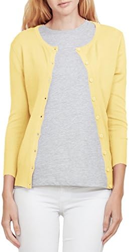 3LC Womens Fitted 3/4 Sleeve Round Neck Fine Knit Cardigan