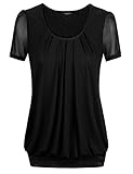 Laksmi Women's Short Sleeve Scoop Pleated Front Blouse Top
