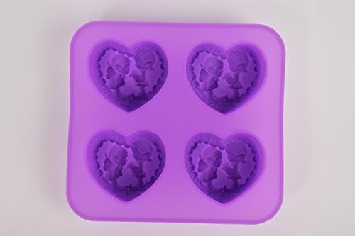 Freshyware 4 Cavites Special Wedding HEART Shaped Silicone Mold for Soap Making Mini Bath Bomb Crafts Candy Chocolate bar Design No.16