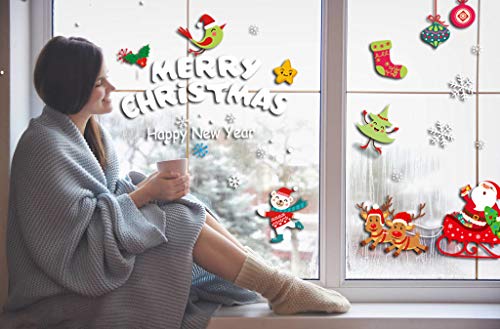 image for AivaToba Reindeer Sleigh Santa Christmas Window Cling, Xmas Snowman Wa