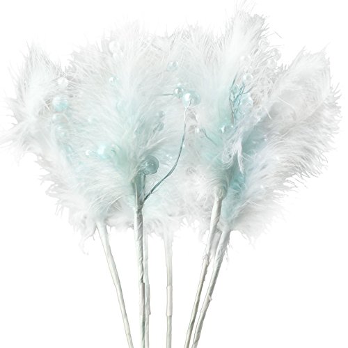 Group of 6 Elegant Soft Blue Pearl and Feather Picks Picks for Weddings, Embellishing and Displaying