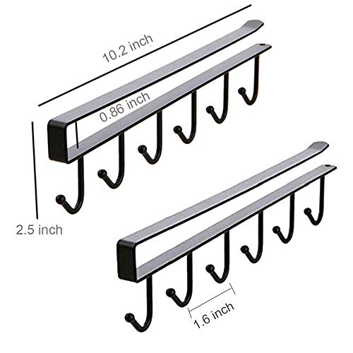 EigPluy 2pcs Mug Hooks Cups Wine Glasses Storage Hooks Kitchen Utensil Ties Belts and Scarf Hanging Hook Rack Holder Under Cabinet Closet Without Drilling,Black