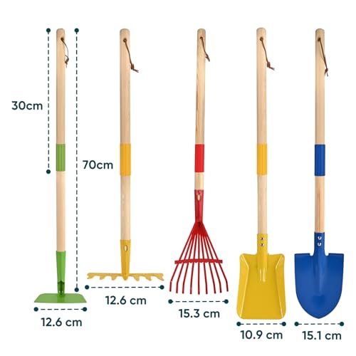 GOLDGE Children's Wheelbarrow, 10 Piece Children's Garden Tools Set with 5 Pieces Garden Tool Shovel Set, Tool Bag, Watering Can, Apron, Gloves, Perfect Garden Tools Wheelbarrow Toy for Outdoor Use