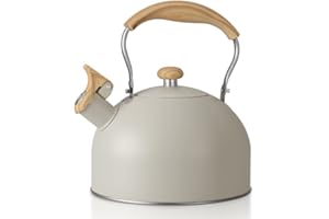 SHOXIL Stove Top Kettle, 2.5 Quart Whistling Kettle for Gas Hob with Wood Pattern Handle Loud Whistle Food Grade Stainless Steel, Anti-Hot Handle and Anti-Rust, Suitable for All Heat Sources