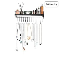 Hanging Jewelry Organizer with 26 Hooks Necklace Holder Necklace Hanger Wall Mount Necklace Organizer Wall Mounted Jewelry Hanging Shelf Wall Mounted Jewelry Display- Straight- Black