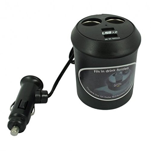 Car Cup Holder Charger DC Socket Power Adapter 2-Port USB for Net10, Straight Talk, Tracfone ZTE Majesty, Solar, Nubia Mini, Avail 2, ZTE Prelude, Zephyr, Z998, Quartz, Paragon, Lever