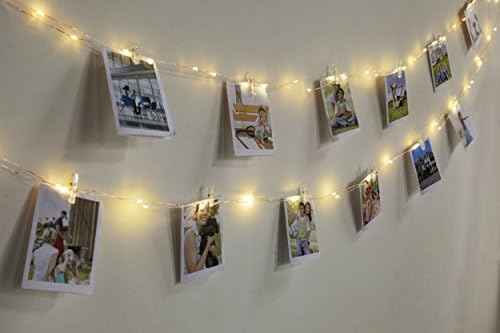 Photo Hanging Lights,edola Warm White Flexible Copper Wire Battery Powered LED Photo Clip String Lights with Remote 50 Photo Clips for Hanging Photos, Cards and Artwork -33ft, 100 LEDs