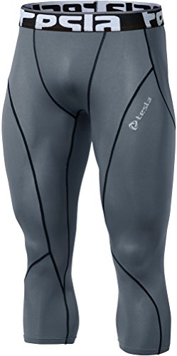 TM-P15-GRKZ_Medium Tesla Men's Compression 3/4 Capri Shorts Baselayer Cool Dry Sports Tights P15