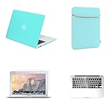 TopCase Rubberized Turquoise Blue Hard Cover with Matching Color Soft Sleeve Bag, Transparent TPU Keyboard Cover and Clear Screen Protector for 13-Inch Macbook Air