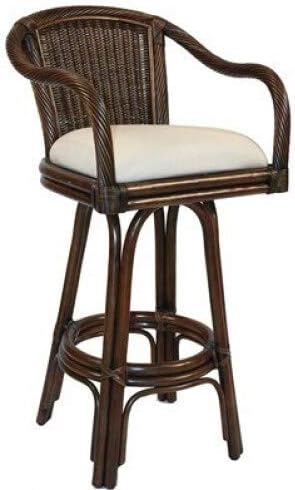 Hospitality Rattan Key West Indoor Swivel Antique Finish Rattan and Wicker 30-inch Bar Stool with Cushion