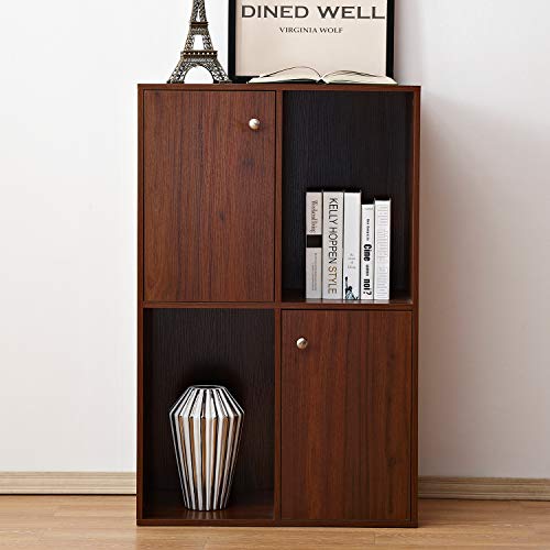 image for DlandHome Bookcase, 2-Door & 2-Cube, Modern Floor Utility Storage Cabi