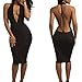 Sexy Deep V-Neck Backless Bodycon Club Dress (S) Black