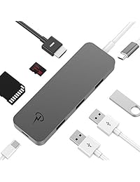 CharJenPro - Hub USB C, adaptador certificado 4K HDMI, USB 3.0, lector de tarjetas micro SD, entrega de energía para Apple MacBook Pro 2018, 2017, 2016, iMac Pro, Chromebook, XPS 13, Windows, Samsung S9, S8