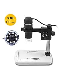 Koolertron 20   300 x 5 MP USB microscopio digital Magnifier, portátil ajustable 8 LED iluminación y soporte de base flexible, compatible con Windows, Mac, Vista
