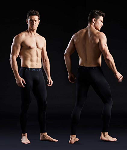 ATHLIO Men's Thermal Emboss PantsWintergear Compression Baselayer Sports Leggings, Active 3pack(lyp43) - Black/Charcoal/Red, Medium - Thumbnail 6