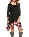 ACEVOG Womens Long Sleeve Loose Plaids Irregular Hem Casual Tunic Shirt Dress Black XX-Large