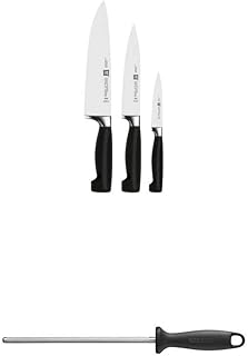 ZWILLING Messer-Set (3-tlg.) und Wetzstahl, Spick-/Garniermesser, Fleischmesser, Kochmesser, Rostfreier Spezialstahl/Kunststoff-Griff, Vier Sterne