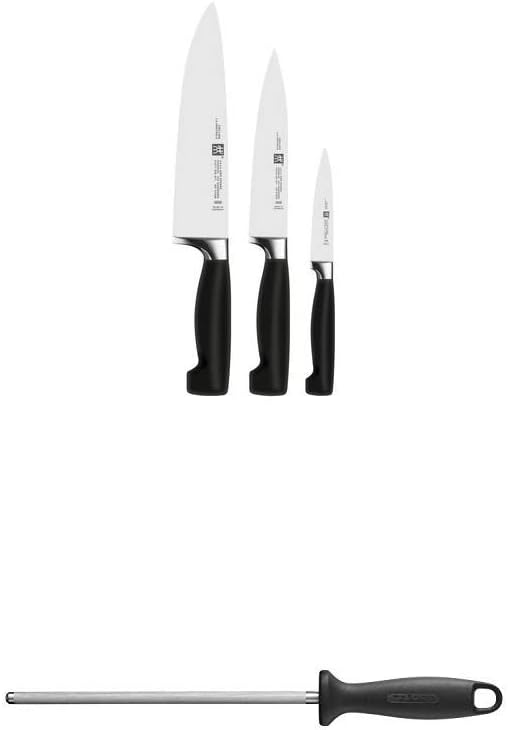 ZWILLING Messer-Set (3-tlg.) und Wetzstahl, Spick-/Garniermesser, Fleischmesser, Kochmesser, Rostfreier Spezialstahl/Kunststoff-Griff, Vier Sterne