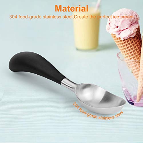 PowerDoF Ice Cream Scoop, Stainless Steel Ice Cream Spoon with Soft Rubber Handle, Perfect Ergonomic Design for Easy Grip, Heavy Duty Icecream Scoop Kitchen Gadgets for Ice Cream, Cookie Dough, Sorbet