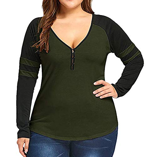 Realdo Womens Deep V Neck T-Shirt,Sexy Plus Size Contrast Color Pullover Tops Shirt(XXXXX-Large,Army Green) - Thumbnail 7
