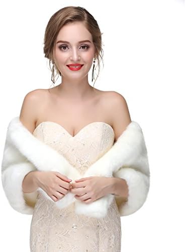 Yikaya White Womens Shawls and Wraps Formal Faux Fox Fur Wedding Shawl for Bride