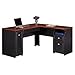 Bush Furniture Fairview 60W L Shaped Desk with Drawers and Storage Cabinet in Antique Black and Hansen Cherry
