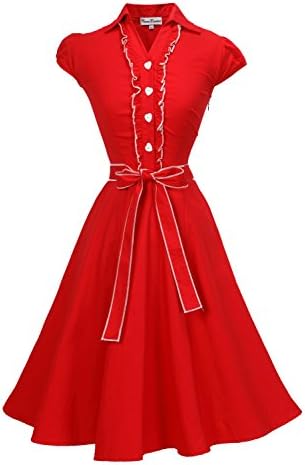 Vienna Summer Women’s Romantic Modest Swing Vintage Party Dress, Red 5XL