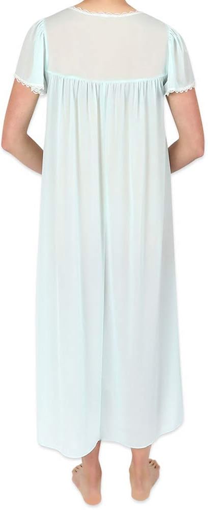 Miss Elaine Silk Essence Nightgown - Long Silky & Sheer Tricot Gown with Flutter Sleeves at  Women’s Clothing store