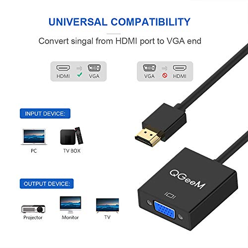 image for HDMI to VGA,QGeeM Gold-Plated HDMI to VGA Adapter (Male to Female) for