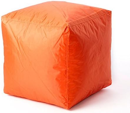 Bean Bag Cube Ottoman Footstool (Orange) | | Nylon Fabric - Hand Filled in the USA | 16 x 16 x 16 inches |