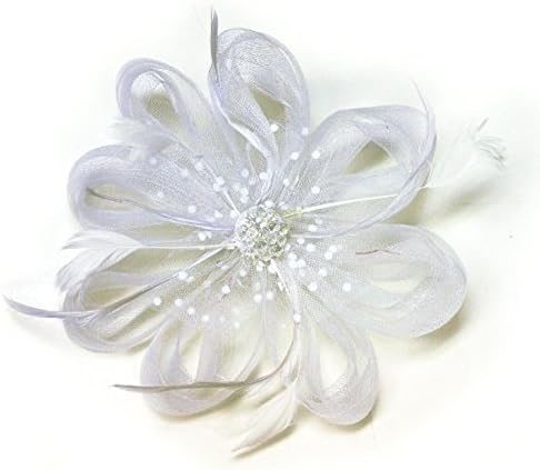 Elegant Feather & Crystal Beads Lace Flower Mesh Fascinator Hair Clip/Cocktail Hat -IVORY WHITE