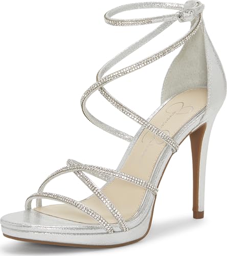 Jessica Simpson Women's Jaeya Strappy Dress Sandal Heeled, Platinum, 10 M US