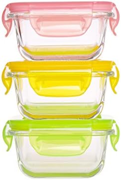 Mini Glass Baby Food Storage Containers - Food Prep Containers with Locking Lids BPA Free - Food Storage Containers Airtight -Meal Prep Container(5.08oz,0.64cup,Square)