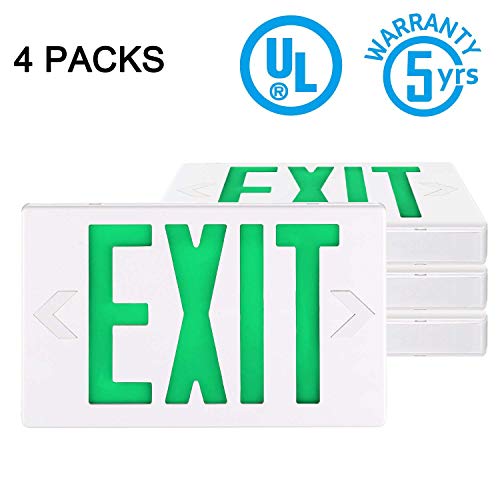 SPECTSUN Led Exit Sign with Battery Backup, Hardwired Green Exit Light LED – 4 Pack, Lighted Exit Sign Bulb/Exit Combo Light/Battery Exit Sign/Lighted Exit Sign Battery PoweGreen