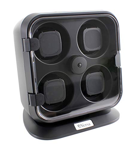 Versa Quad Watch Winder with Light in Black - Independently Controlled Settings - 12 Direction and Timer Settings - Adjustable Watch Pillows - Plenty of Space for Large Watches - No Magnetization