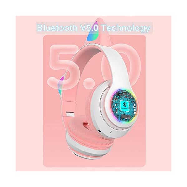 HuPop-Kids-Headphone-Cat-Ear-Headphone-Foldable-Bluetooth-Flashing-LED-Light-Up-Wireless-Over-Ear-Headset-with-Microphone-Compatible-with-iPhoneSmartphoneiPadTablet-Pink HuPop Kids Headphone - Cat Ear Headphone Foldable Bluetooth Flashing LED Light Up Wireless Over Ear Headset with…