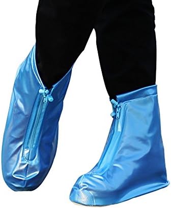 TOOHUI Waterproof Rain Shoe Covers, Watertight Snow Boot Covers with Adjustable Zippered, Reusable &amp; Foldable &amp; Slip-Resistant, Simple and Beautiful, Best Protector for Rainy Day（XXL, 12.2in, Blue）