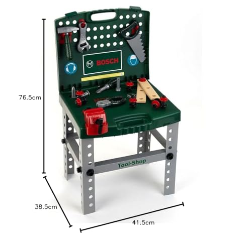 Theo Klein 8681 Bosch transportabler Tool-Shop I Werkbank zum Koffer klappbar I Inkl. Werkzeugen und Werkstatt-Zubehör I Maße: 41,5 cm x 38,5 cm x 76,5 cm I Spielzeug für Kinder ab 3 Jahren 4