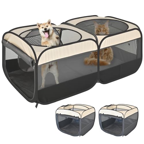 2-in-1 Pop Up Cat Playpen, Detachable into 2 Separate Pens with Additional Door…