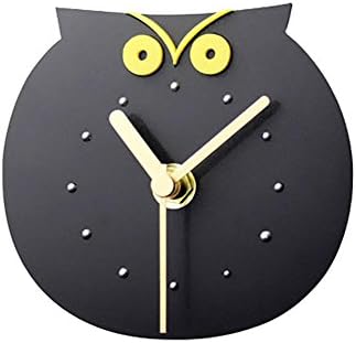 Wall clock Magnetic refrigerator stickers sticky bell - Imitation wood cute owl dots decorated - Special materials and powerful magnets - 12cm , black