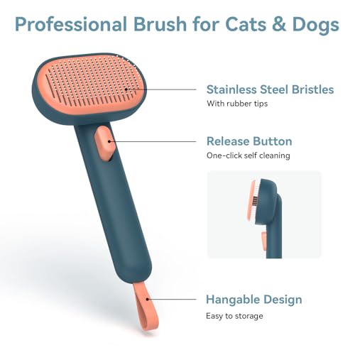 Aumuca Cat Brush With Release Button, Cat Brushes For Indoor Cats