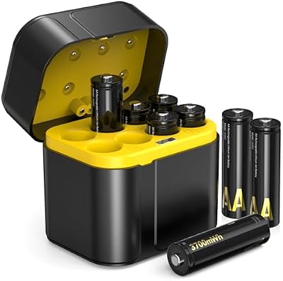 Piles AA Lithium Rechargeables 1.5V 3700mWh Haute Capacité 8-Pack avec Chargeur, Adaptées aux appareils Photo numériques, pour Le Sport et à l'extérieur, jusqu'à 2000+ Cycles