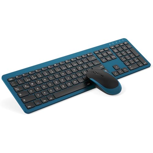 seenda SK38-3 Tastatur Maus Set Kabellos, Ultra-Dünne, Schwarz&Blau