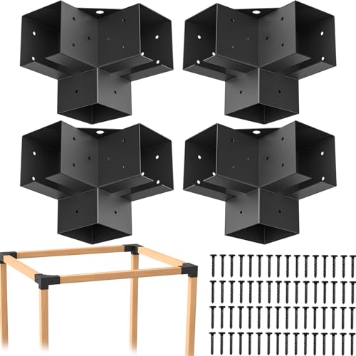 ORIGLE 6x6 Pergola Brackets, 3-Way, 5.6 x 5.6 in Inner, 4 Pack | 2 mm Powder-Coated Steel Corner Connectors with Screws for DIY Gazebos, Patio Covers, Log Cabins and Courtyards