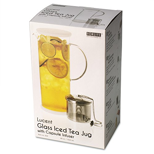 FORLIFE LUCENT Glass Iced Tea Jug with Capsule Infuser, 48-Ounce, Charcoal