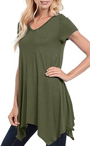 Yucharmyi Women's Plus Size Short Sleeves Tunic Tops Flowy T Shirt Plain Tshirt Dress Loose Shirt Tops V Neck Tunic Tshirt (Army Green, XXL)