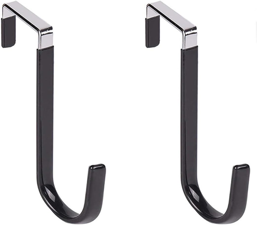 Wreath Hangers - HJHIWE Wreath Hanger Wreath Holder, 2 Pack Wreath Hooks for Door, Metal Hook Over The Door for Hanging Hats, Coats, Wreaths and Decor (5 Inch, PP Housing), Black, Medium