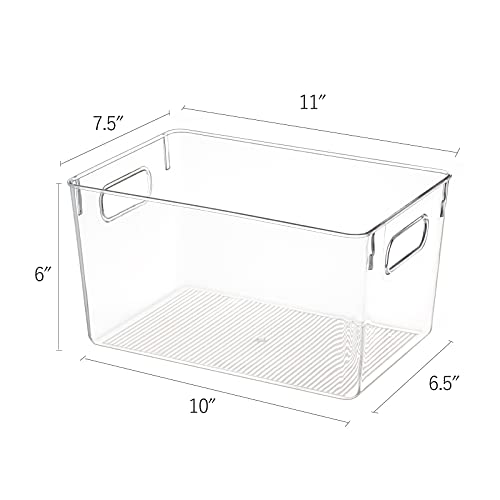 Set of 8 Refrigerator Organizer Bins (4 Large & 4 Small Plastic Storage Bins), Clear Kitchen Organization and Storage with Handles for Pantry, Cabinets, Shelves, Drawer, Freezer - Food Safe, BPA Free